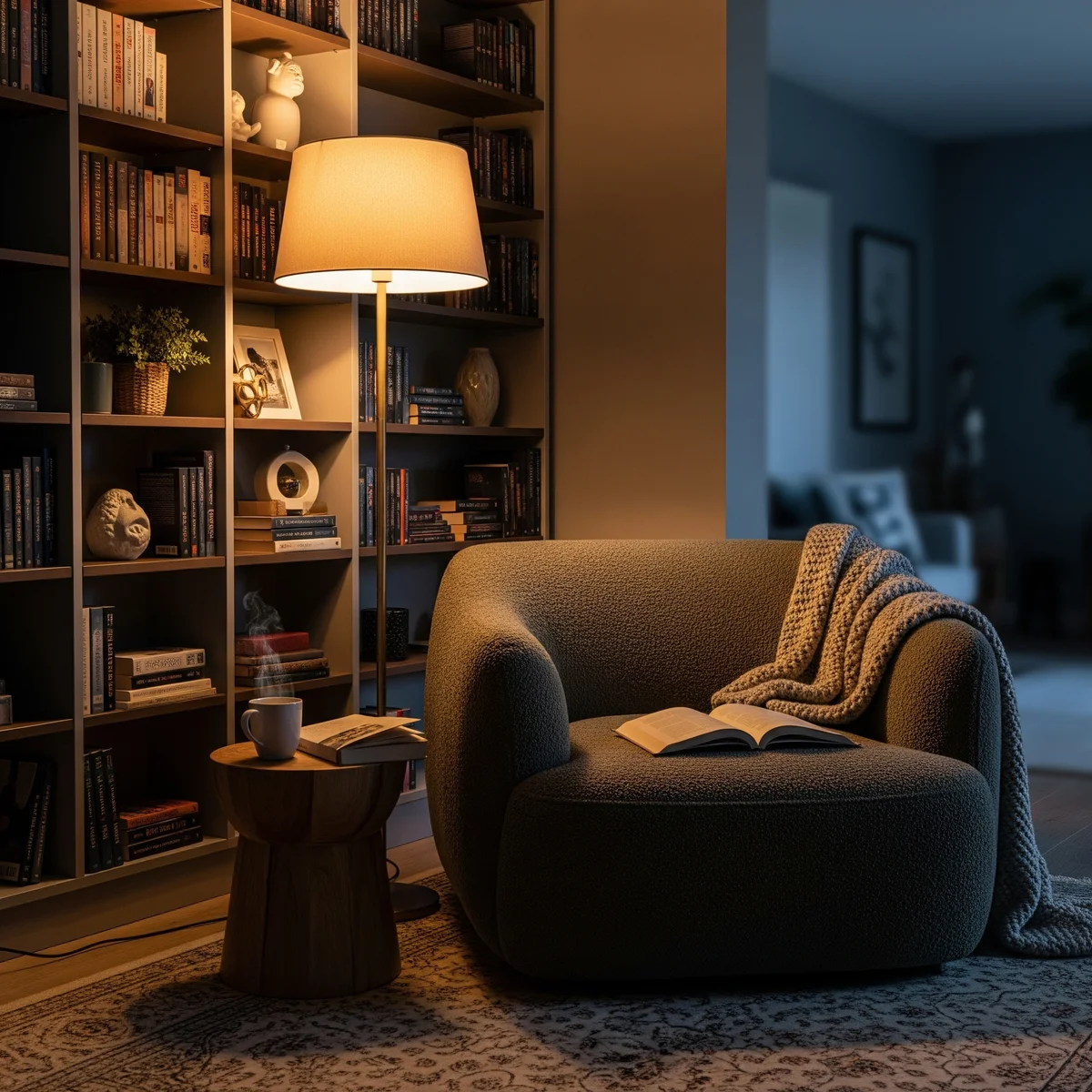 2. The Cozy Corner: Floor Lamp & Color Wash
